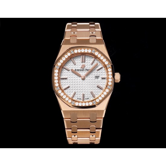 Audemars Piguet-Royal Oak Ladies 67651 33mm Dia RG/RG White TKF Swiss Qtz