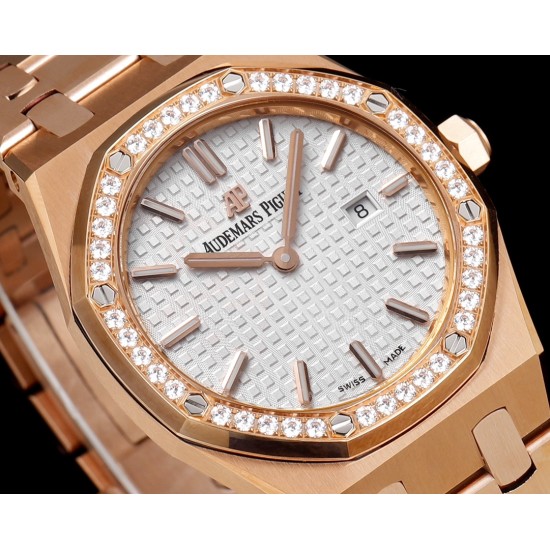Audemars Piguet-Royal Oak Ladies 67651 33mm Dia RG/RG White TKF Swiss Qtz
