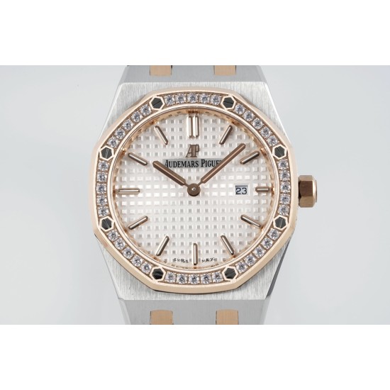 Audemars Piguet-Royal Oak Ladies 33mm 67651 Dia RG/SS White ZF Swiss Qtz