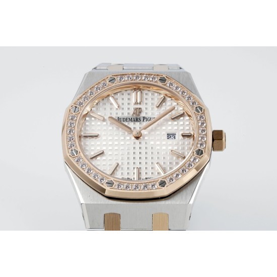 Audemars Piguet-Royal Oak Ladies 33mm 67651 Dia RG/SS White ZF Swiss Qtz
