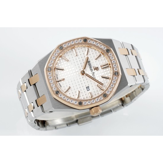 Audemars Piguet-Royal Oak Ladies 33mm 67651 Dia RG/SS White ZF Swiss Qtz