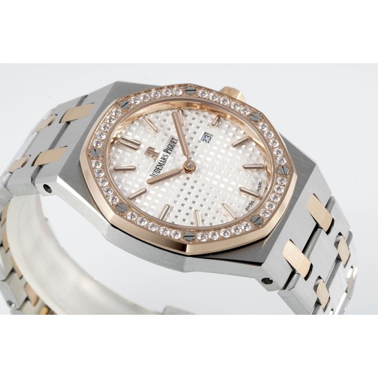 Audemars Piguet-Royal Oak Ladies 33mm 67651 Dia RG/SS White ZF Swiss Qtz