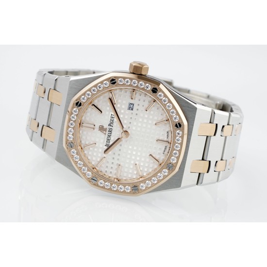 Audemars Piguet-Royal Oak Ladies 33mm 67651 Dia RG/SS White ZF Swiss Qtz
