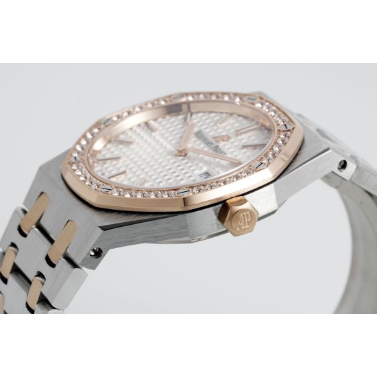 Audemars Piguet-Royal Oak Ladies 33mm 67651 Dia RG/SS White ZF Swiss Qtz