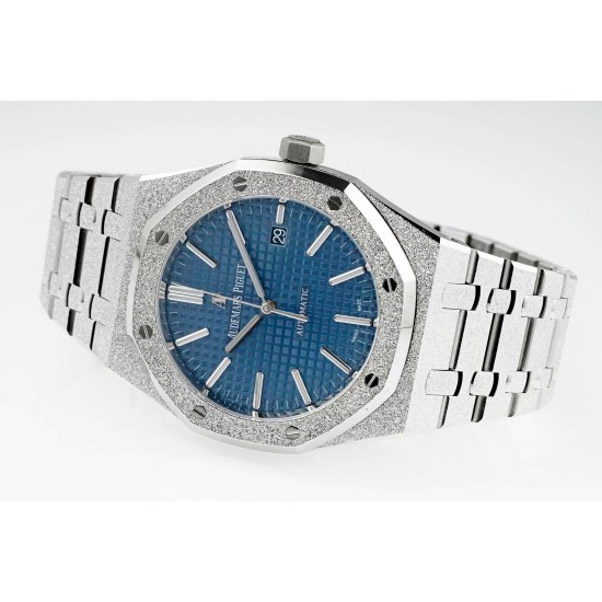 Audemars Piguet-Royal Oak 15410 Frosted SS/SS Blue/Stk APSF SA3120 Super Clone