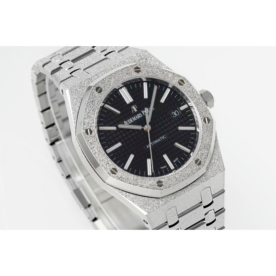 Audemars Piguet-Royal Oak 15410 Frosted SS/SS Black/Stk APSF SA3120 Super Clone