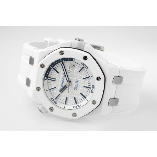 Audemars Piguet-Royal Oak Diver 15707 CER/RU White APSF SA3120 Super Clone