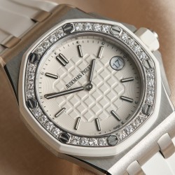 Audemars Piguet-Royal Oak Ladies 37mm SS/RU Diamond/White Swiss Qtz