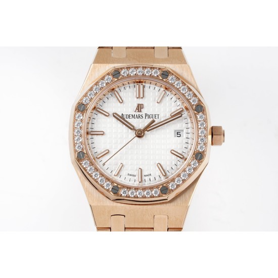 Audemars Piguet-Royal Oak Ladies 33mm RG/RG white Dial 8F Swiss Quartz