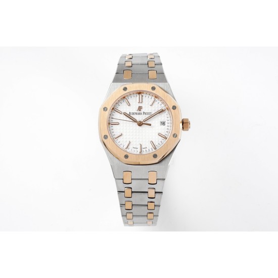 Audemars Piguet-Royal Oak 77350 Ladies 34mm RG/SS White Dial 8F A5800