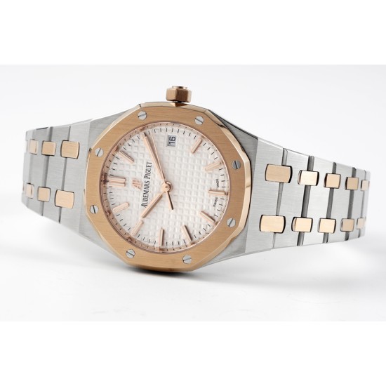 Audemars Piguet-Royal Oak 77350 Ladies 34mm RG/SS White Dial 8F A5800