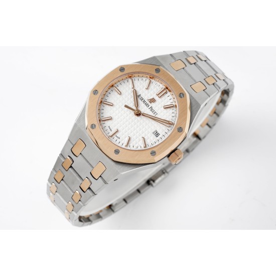 Audemars Piguet-Royal Oak 77350 Ladies 34mm RG/SS White Dial 8F A5800
