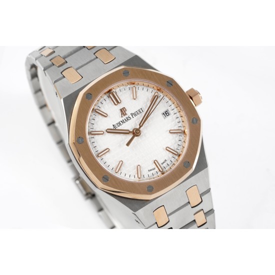 Audemars Piguet-Royal Oak 77350 Ladies 34mm RG/SS White Dial 8F A5800