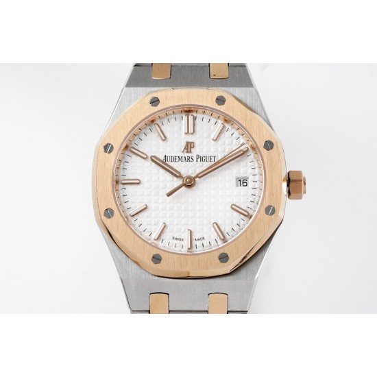 Audemars Piguet-Royal Oak 77350 Ladies 34mm RG/SS White Dial 8F A5800