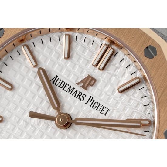 Audemars Piguet-Royal Oak 77350 Ladies 34mm RG/SS White Dial 8F A5800