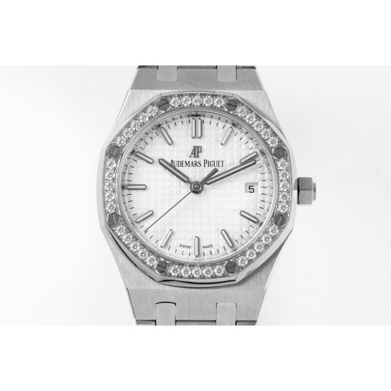 Audemars Piguet-Royal Oak 77351 Ladies 34mm SS/SS White/Diamonds 8F A5800