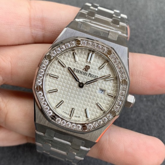 Audemars Piguet-Royal Oak Ladies 33mm SS/SS Diamond/White JF Swiss Qtz