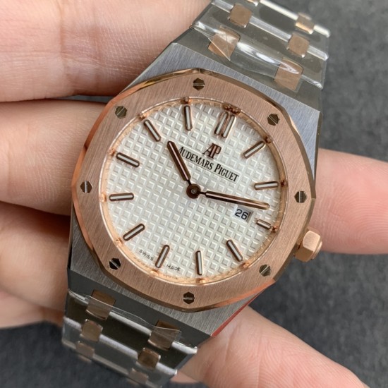 Audemars Piguet-Royal Oak Ladies 33mm RG/SS White Dial JF Swiss Qtz