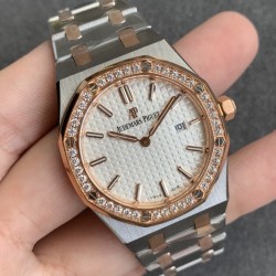 Audemars Piguet-Royal Oak Ladies 33mm RG/SS Diamond/White JF Swiss Qtz