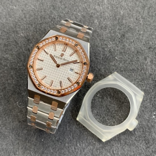 Audemars Piguet-Royal Oak Ladies 33mm RG/SS Diamond/White JF Swiss Qtz