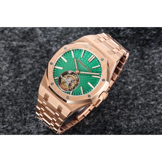 Audemars Piguet-Royal Oak Tourbillon 41mm YG/YG Green/Stk R8F V2 Flying Tourb