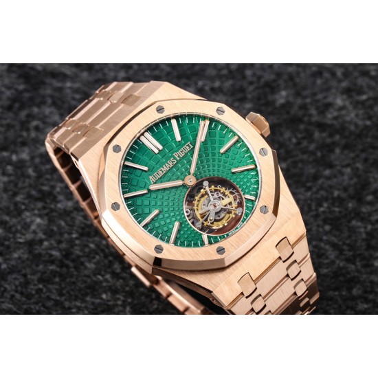 Audemars Piguet-Royal Oak Tourbillon 41mm YG/YG Green/Stk R8F V2 Flying Tourb