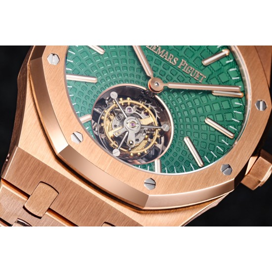 Audemars Piguet-Royal Oak Tourbillon 41mm YG/YG Green/Stk R8F V2 Flying Tourb