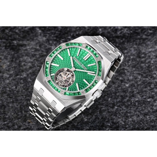 Audemars Piguet-Royal Oak Tourbillon Dia 41mm SS/SS Green/Stk R8F V2 Flying Tourb