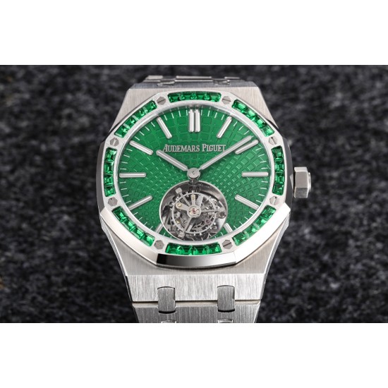 Audemars Piguet-Royal Oak Tourbillon Dia 41mm SS/SS Green/Stk R8F V2 Flying Tourb