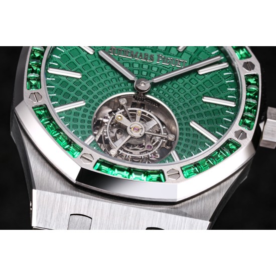 Audemars Piguet-Royal Oak Tourbillon Dia 41mm SS/SS Green/Stk R8F V2 Flying Tourb