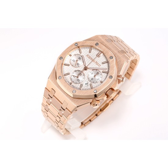 Audemars Piguet-Royal Oak Chrono 26240OR 41mm RG/RG White Dial APS SH4401 Super Clone