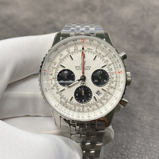 Breitling-Navitimer B01 Chronograph SS/SS Wht/Blk GF A7750 Mod