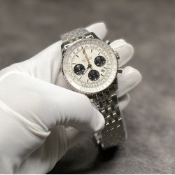 Breitling-Navitimer B01 Chronograph SS/SS Wht/Blk GF A7750 Mod