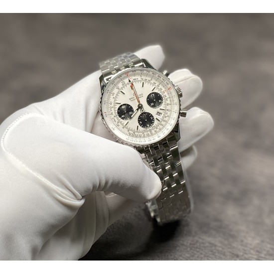 Breitling-Navitimer B01 Chronograph SS/SS Wht/Blk GF A7750 Mod