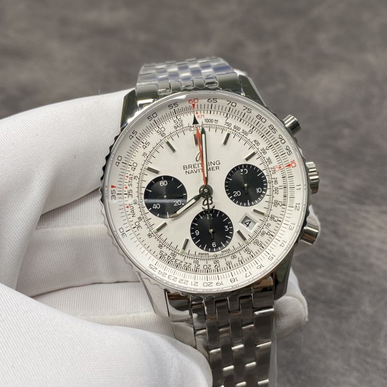 Breitling-Navitimer B01 Chronograph SS/SS Wht/Blk GF A7750 Mod