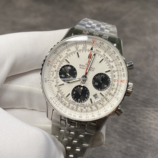Breitling-Navitimer B01 Chronograph SS/SS Wht/Blk GF A7750 Mod