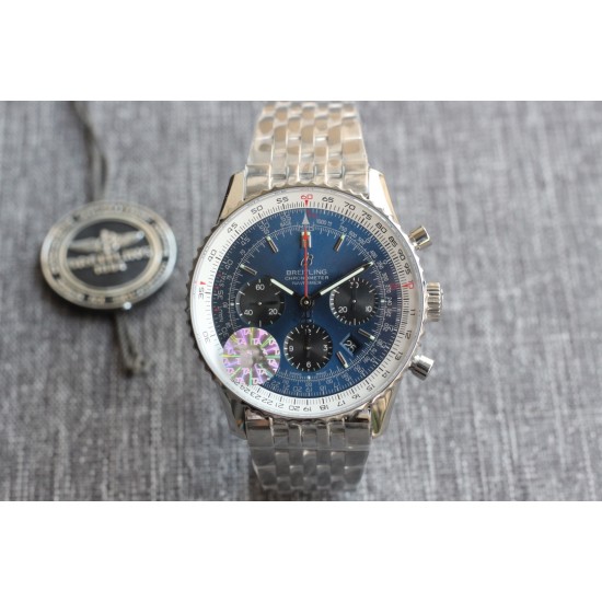 Breitling-Navitimer B01 Chronograph SS/SS Blue/Blk TA A7750 Mod