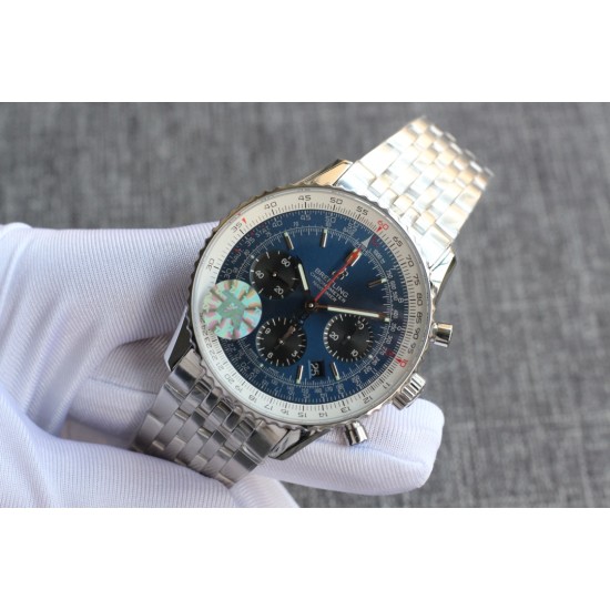 Breitling-Navitimer B01 Chronograph SS/SS Blue/Blk TA A7750 Mod