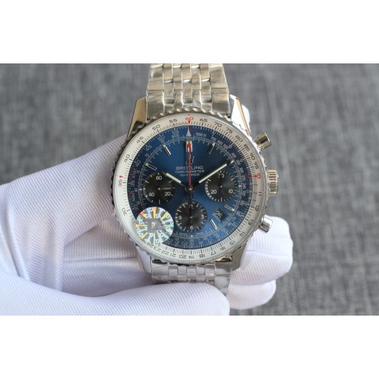Breitling-Navitimer B01 Chronograph SS/SS Blue/Blk TA A7750 Mod