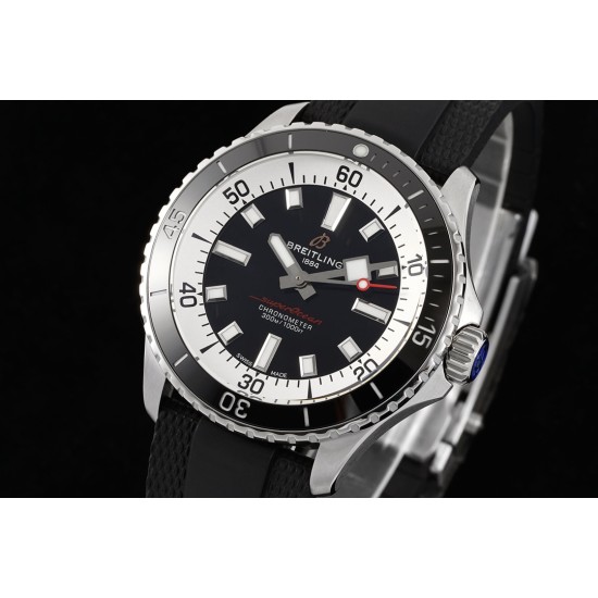 Breitling-Superocean 42mm Black Bezel SS/RU on Black BLSF A2824