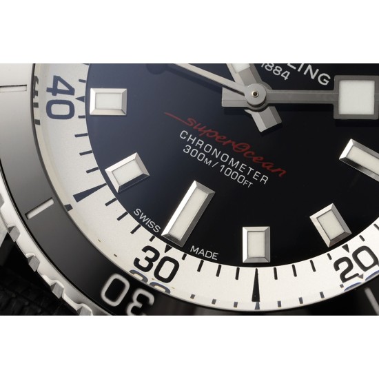 Breitling-Superocean 42mm Black Bezel SS/RU on Black BLSF A2824