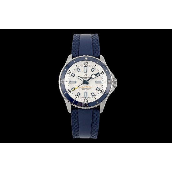 Breitling-Superocean 42mm Blue Bezel SS/RU White Dial BLSF A2824