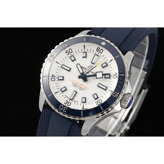Breitling-Superocean 42mm Blue Bezel SS/RU White Dial BLSF A2824