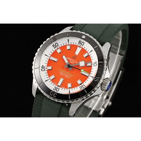 Breitling-Superocean 42mm Green Bezel SS/RU on orange BLSF A2824