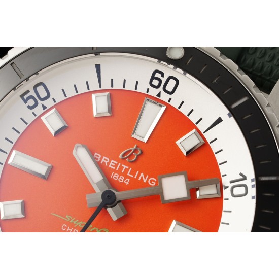 Breitling-Superocean 42mm Green Bezel SS/RU on orange BLSF A2824