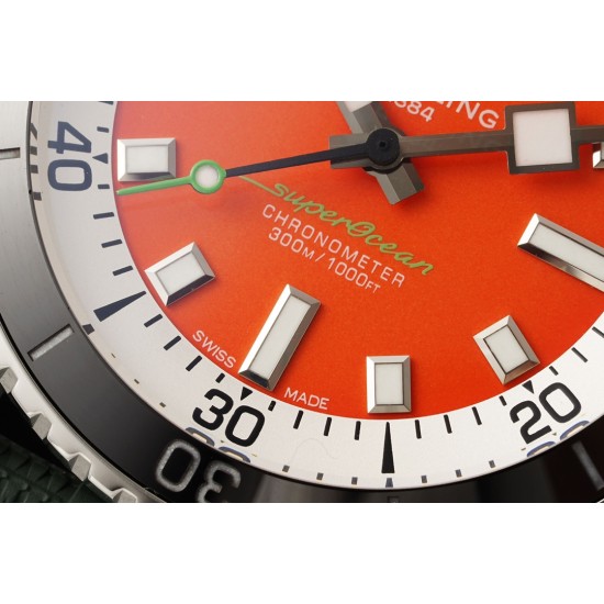 Breitling-Superocean 42mm Green Bezel SS/RU on orange BLSF A2824