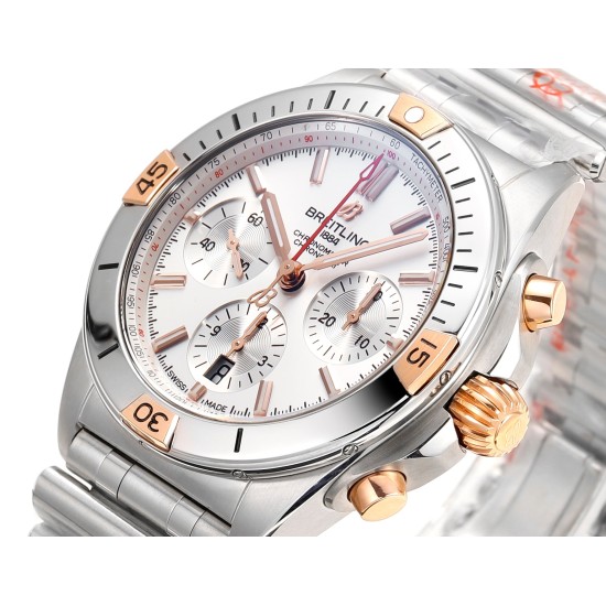 Breitling-Chronomat B01 42MM RG/SS Silver/Stk TF A7750