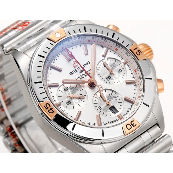 Breitling-Chronomat B01 42MM RG/SS Silver/Stk TF A7750