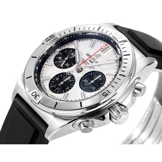 Breitling-Chronomat B01 42MM Silver Dial on Rouleaux Rubber Strap TF A7750