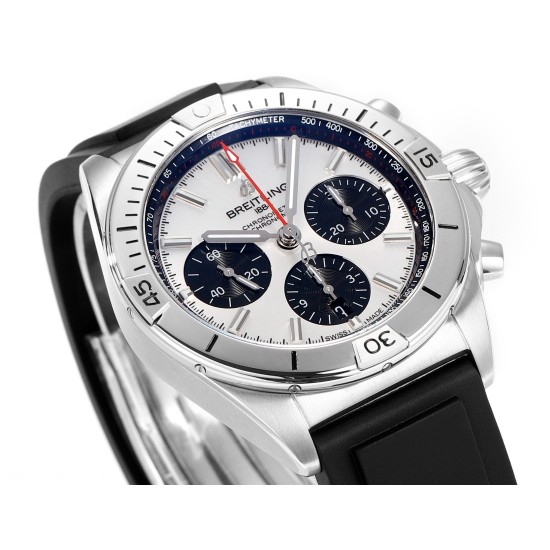 Breitling-Chronomat B01 42MM Silver Dial on Rouleaux Rubber Strap TF A7750